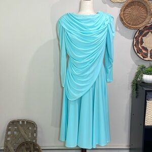 Vintage Mister Jay Art Deco Tiffany Blue Pleated Dress Polyester Size 12